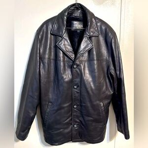 GUESS Black button front Genuine LEATHER JACKET with thick zip lining men's L